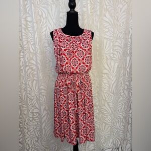 Enfocus Petite Red and White Floral Print Sleeveless Midi Dress